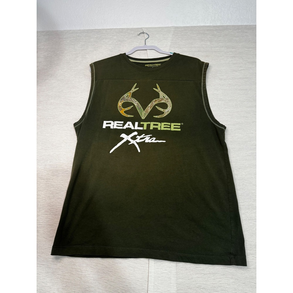 Realtree Xtra Mens Sleeveless Graphic Muscle Tee Shirt Olive Green Large L